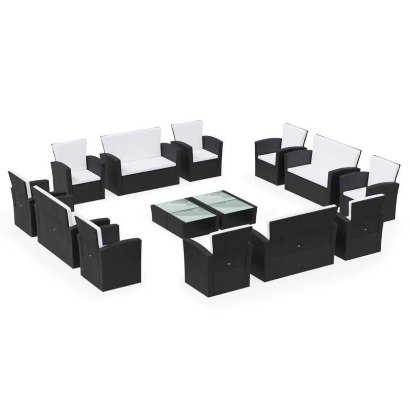 vidaXL 16-tlg Garten-Lounge-Set mit Auflagen Poly Rattan Schwarz Modell 1 von VIDAXL