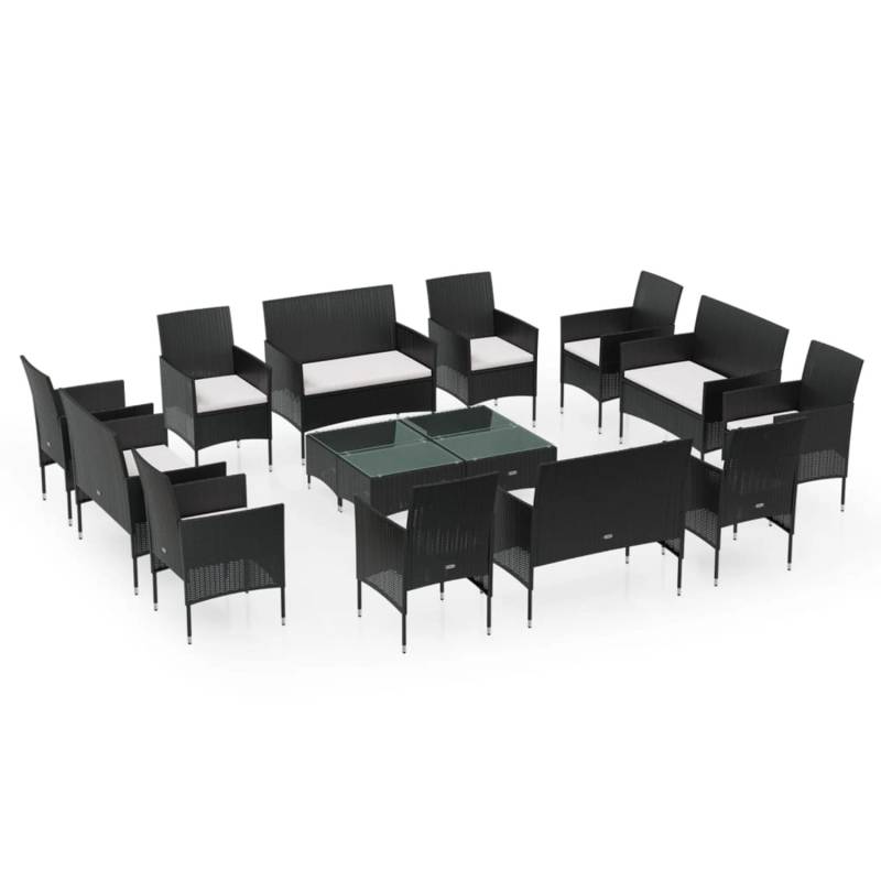 vidaXL 16-tlg Garten-Lounge-Set mit Auflagen Poly Rattan Schwarz Modell 4 von VIDAXL
