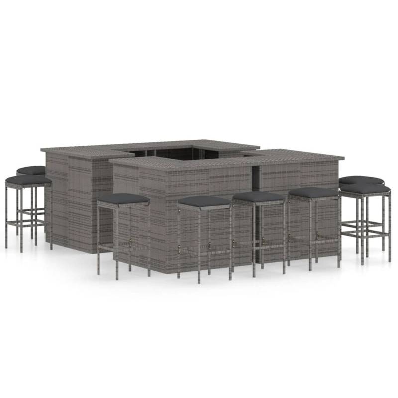 vidaXL 16-tlg Gartenbar-Set mit Kissen Poly Rattan Grau von VIDAXL