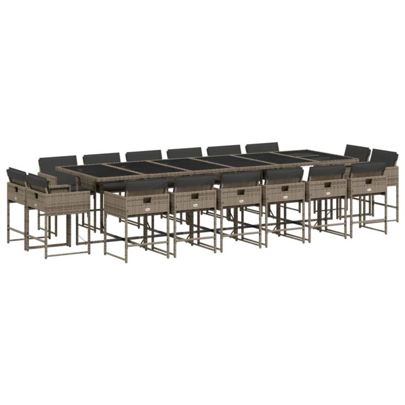 vidaXL 17-tlg Garten-Essgruppe mit Kissen Grau Poly Rattan Modell 10 von VIDAXL