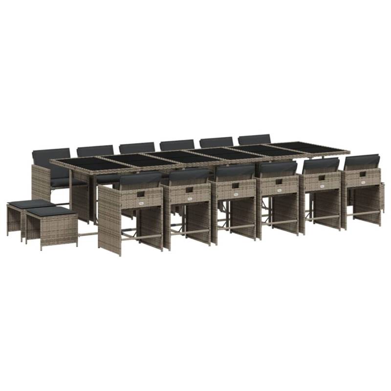 vidaXL 17-tlg Garten-Essgruppe mit Kissen Grau Poly Rattan Modell 12 von VIDAXL
