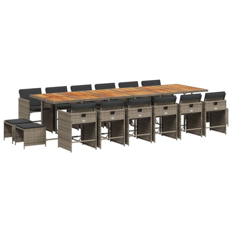 vidaXL 17-tlg Garten-Essgruppe mit Kissen Grau Poly Rattan Modell 13 von VIDAXL