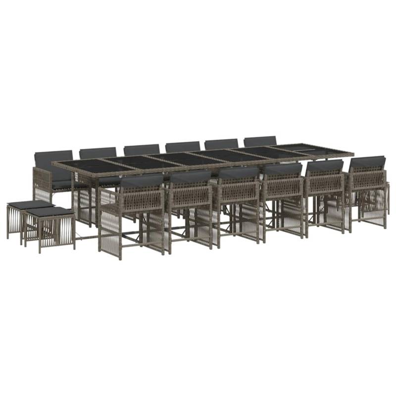 vidaXL 17-tlg Garten-Essgruppe mit Kissen Grau Poly Rattan Modell 15 von VIDAXL
