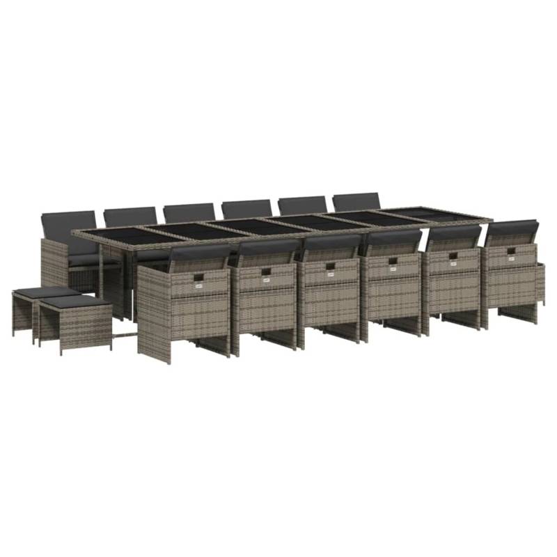 vidaXL 17-tlg Garten-Essgruppe mit Kissen Grau Poly Rattan Modell 16 von VIDAXL