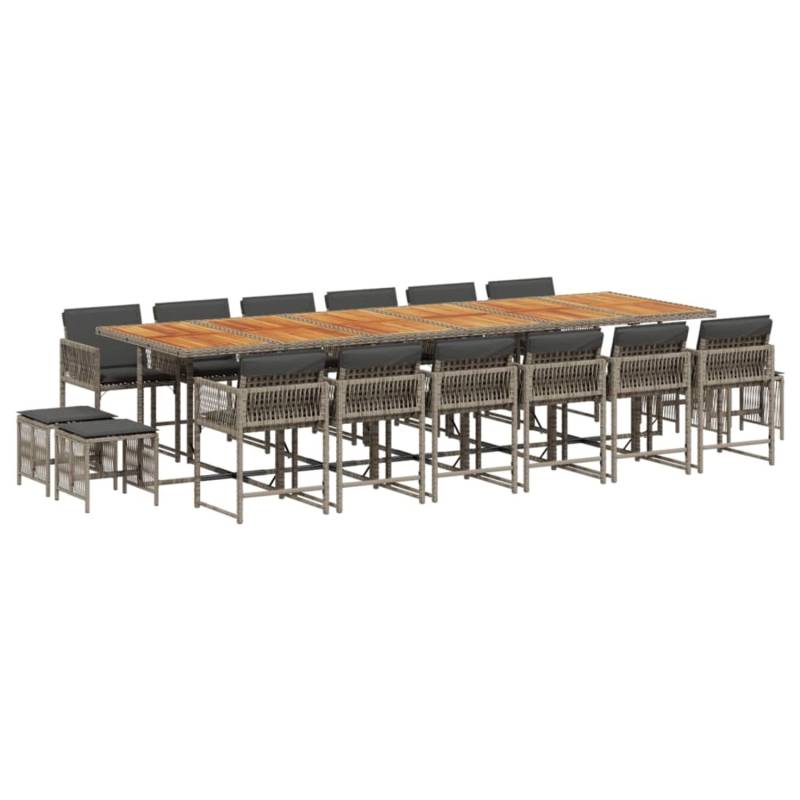 vidaXL 17-tlg Garten-Essgruppe mit Kissen Grau Poly Rattan Modell 18 von VIDAXL