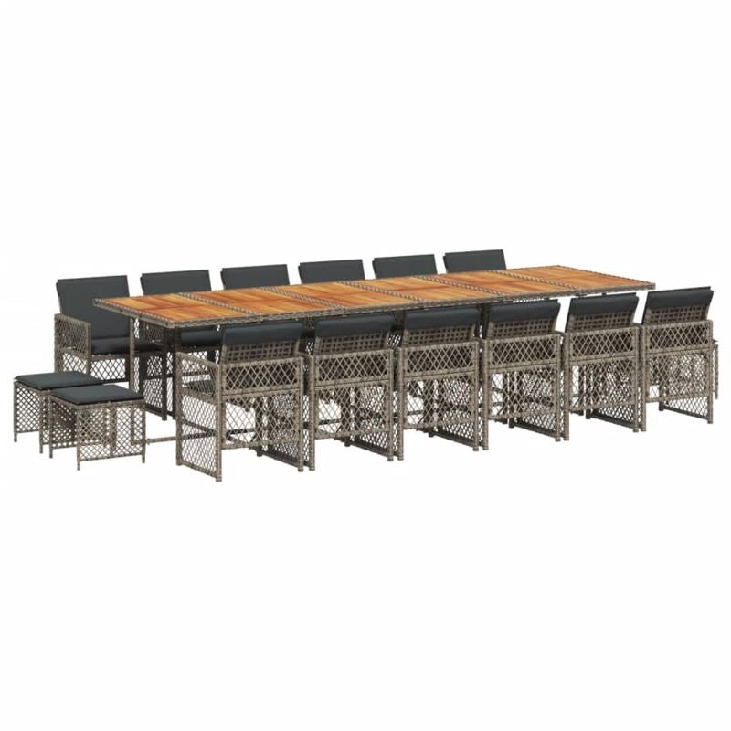 vidaXL 17-tlg Garten-Essgruppe mit Kissen Grau Poly Rattan Modell 19 von VIDAXL