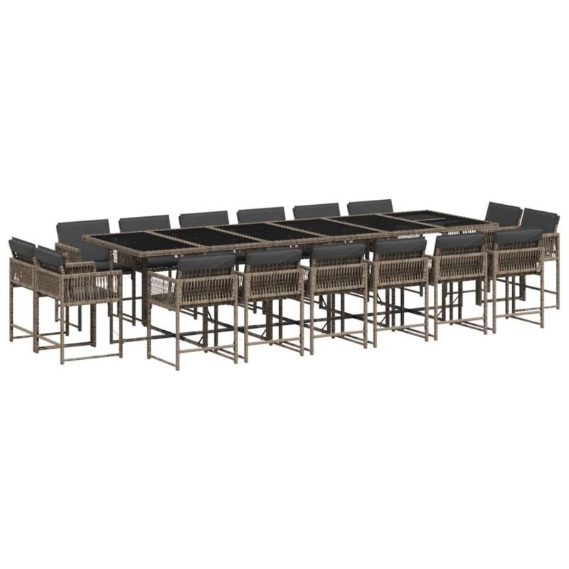 vidaXL 17-tlg Garten-Essgruppe mit Kissen Grau Poly Rattan Modell 21 von VIDAXL
