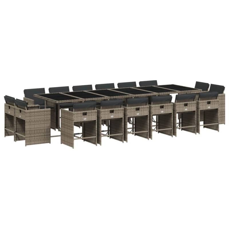 vidaXL 17-tlg Garten-Essgruppe mit Kissen Grau Poly Rattan Modell 6 von VIDAXL