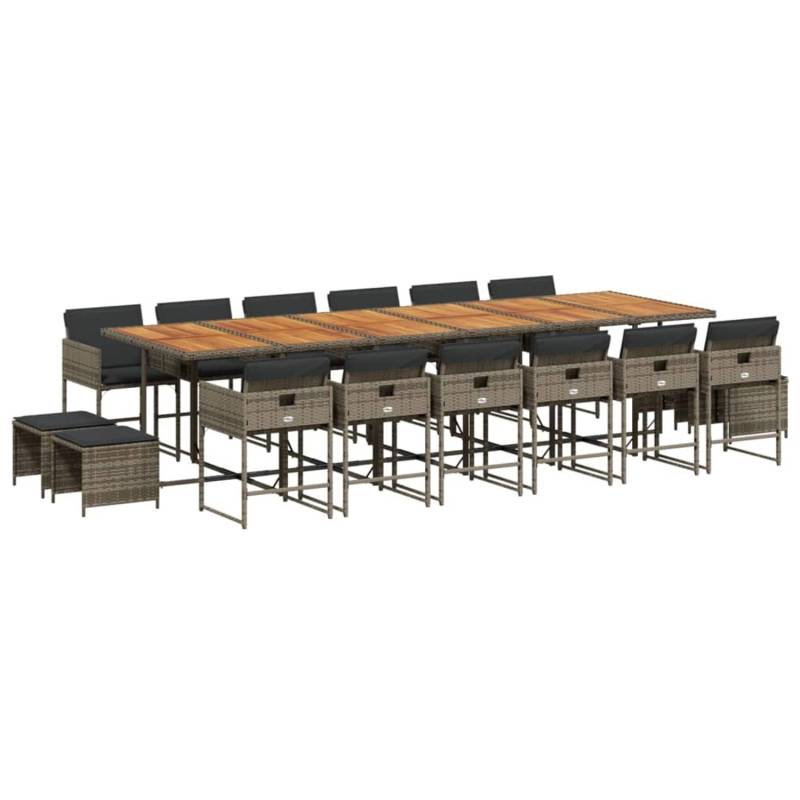 vidaXL 17-tlg Garten-Essgruppe mit Kissen Grau Poly Rattan Modell 8 von VIDAXL