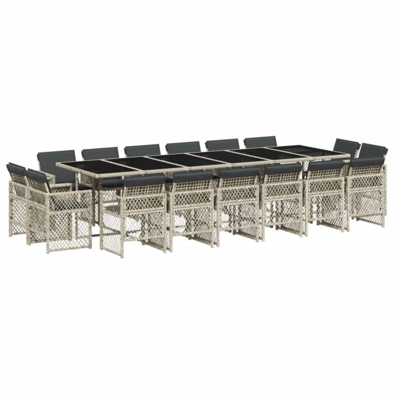 vidaXL 17-tlg Garten-Essgruppe mit Kissen Hellgrau Poly Rattan Modell 6 von VIDAXL