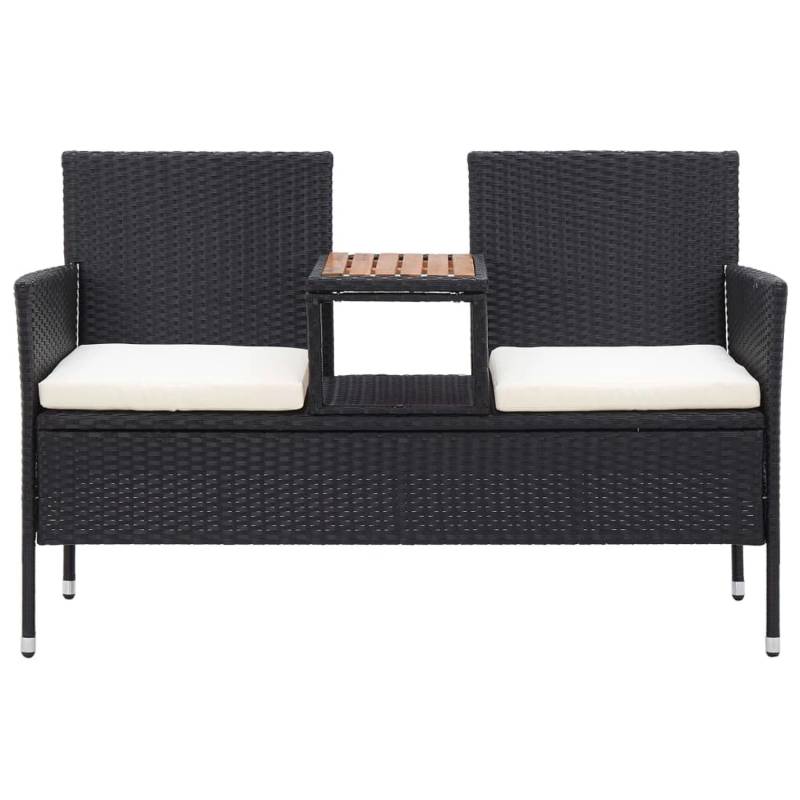 VidaXL 2-Sitzer-Gartenbank mit Teetisch 143 cm Poly Rattan Schwarz von VIDAXL