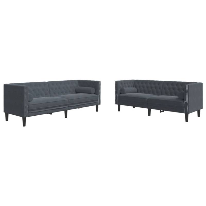 vidaXL 2-Tlg Chesterfield-Sofa-Set mit Nackenrollen Dunkelgrau Samt 2157909 von VIDAXL
