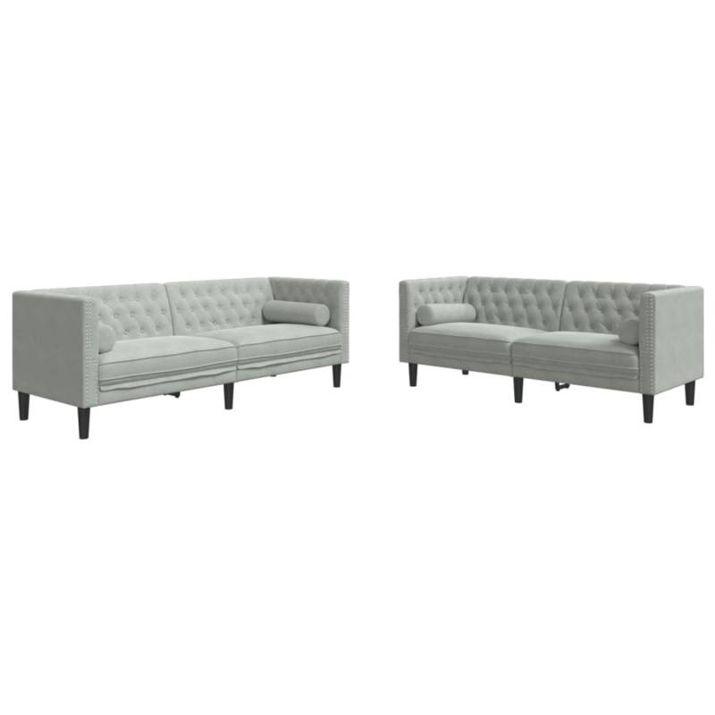 vidaXL 2-Tlg Chesterfield-Sofa-Set mit Nackenrollen Hellgrau Samt 2149619 von VIDAXL
