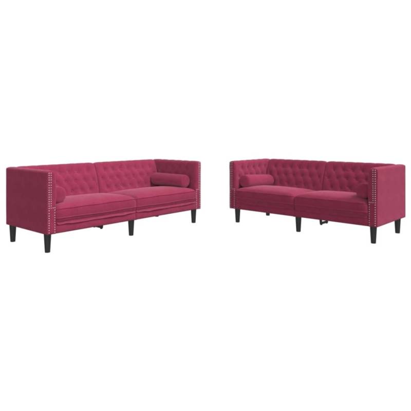 vidaXL 2-Tlg Chesterfield-Sofa-Set mit Nackenrollen Rot Samt 2162813 von VIDAXL