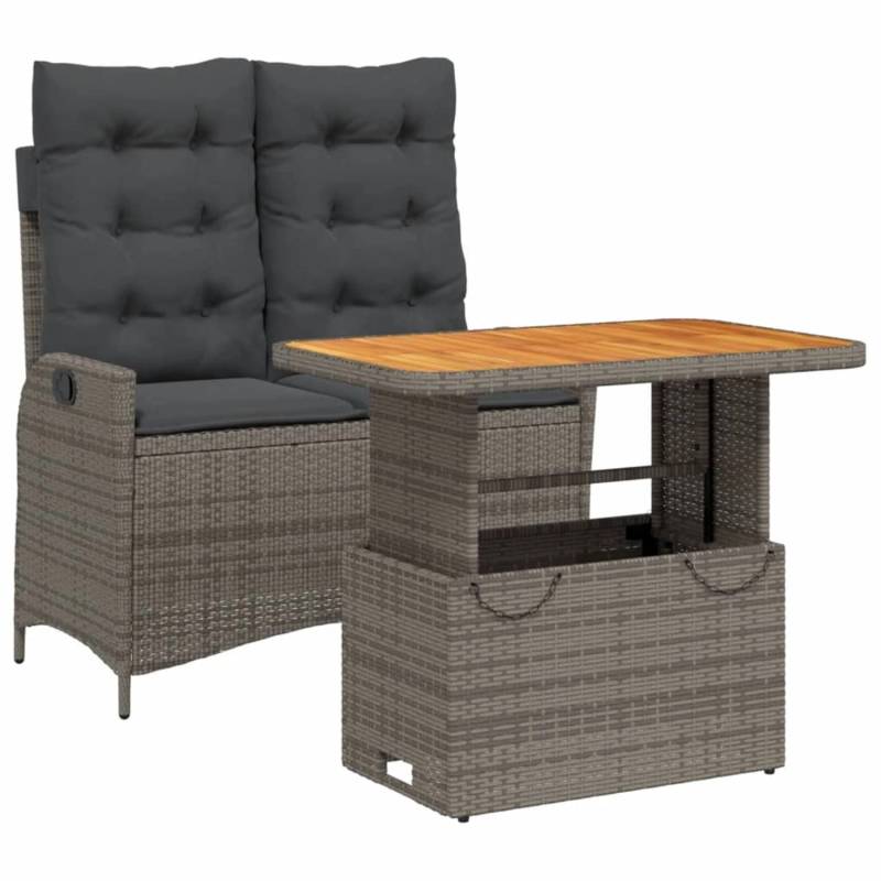 vidaXL 2-Tlg Garten-Essgruppe mit Kissen Grau Poly Rattan 3277466 von VIDAXL