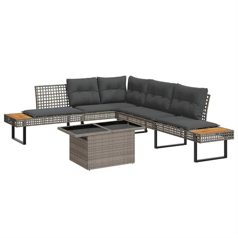 vidaXL 2-Tlg Garten-Sofagarnitur mit Kissen Grau Poly Rattan Glas 3277496 von VIDAXL