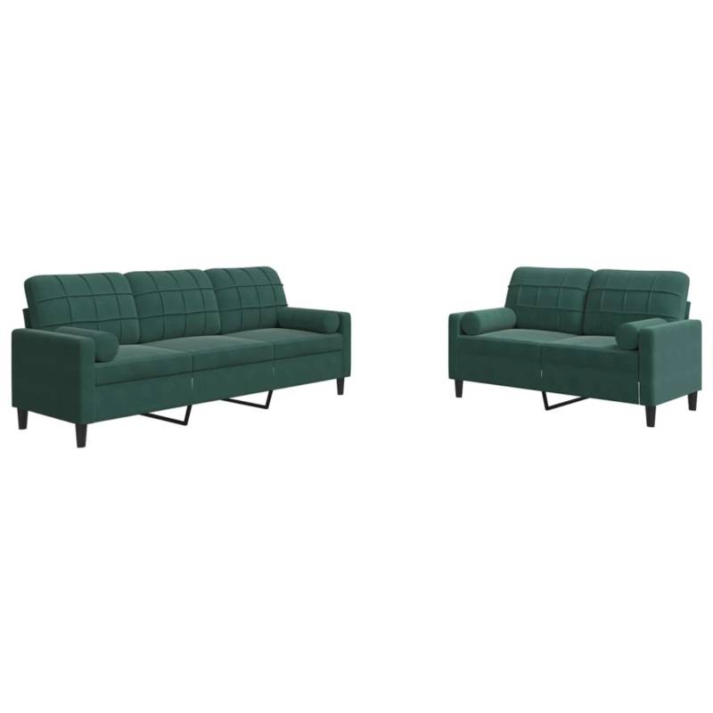 vidaXL 2-Tlg Sofagarnitur mit Kissen und Nackenrollen Dunkelgrün Samt 2144861 von VIDAXL