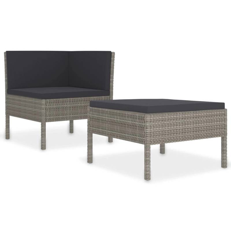 vidaXL 2-tlg Garten-Lounge-Set mit Auflagen Poly Rattan Grau Modell 2 von VIDAXL