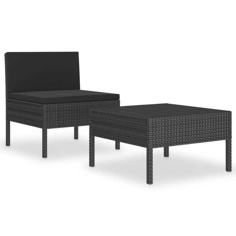 vidaXL 2-tlg Garten-Lounge-Set mit Auflagen Poly Rattan Schwarz Modell 2 von VIDAXL