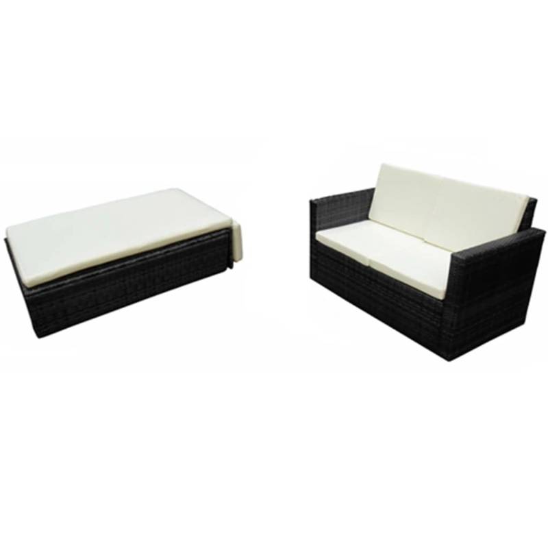 vidaXL 2-tlg Garten-Lounge-Set mit Auflagen Poly Rattan Schwarz Modell 5 von VIDAXL