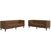 2-tlg. Chesterfield-Sofa-Set Braun Kunstleder Wildleder-Optik vidaXL von VIDAXL