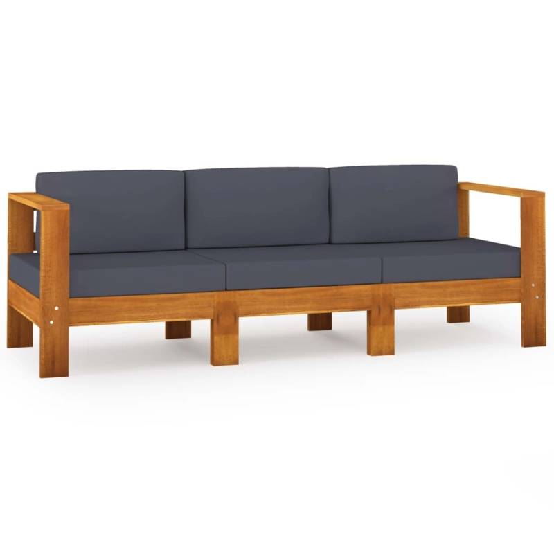 vidaXL 3-Sitzer-Gartensofa mit Dunkelgrauen Auflagen Massivholz Akazie von VIDAXL
