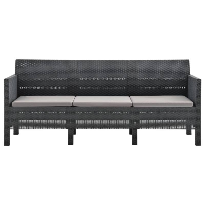 vidaXL 3-Sitzer Gartensofa mit Kissen Anthrazit PP Rattan von VIDAXL
