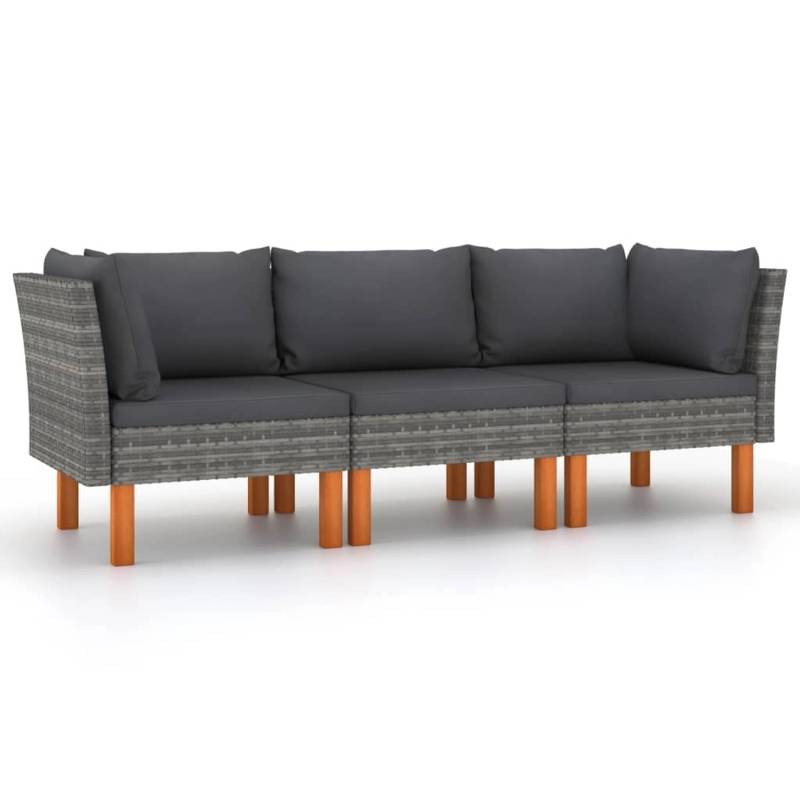 vidaXL 3-Sitzer-Gartensofa mit Kissen Grau Poly Rattan von VIDAXL