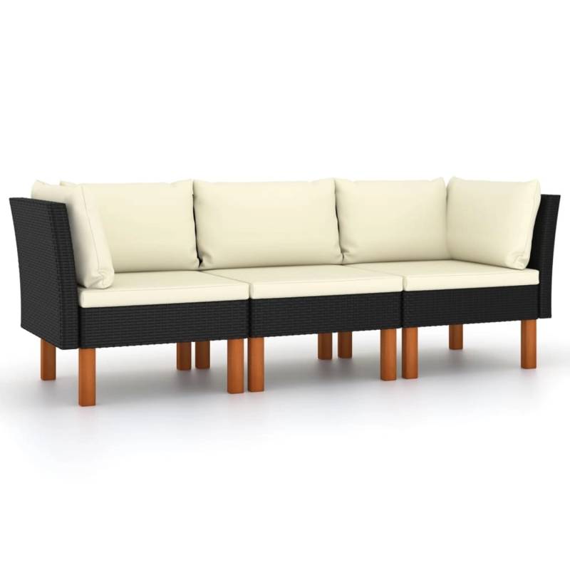 vidaXL 3-Sitzer-Gartensofa mit Kissen Schwarz Poly Rattan von VIDAXL