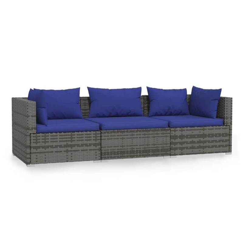 vidaXL 3-Sitzer-Sofa mit Kissen Grau Poly Rattan Modell 3 von VIDAXL