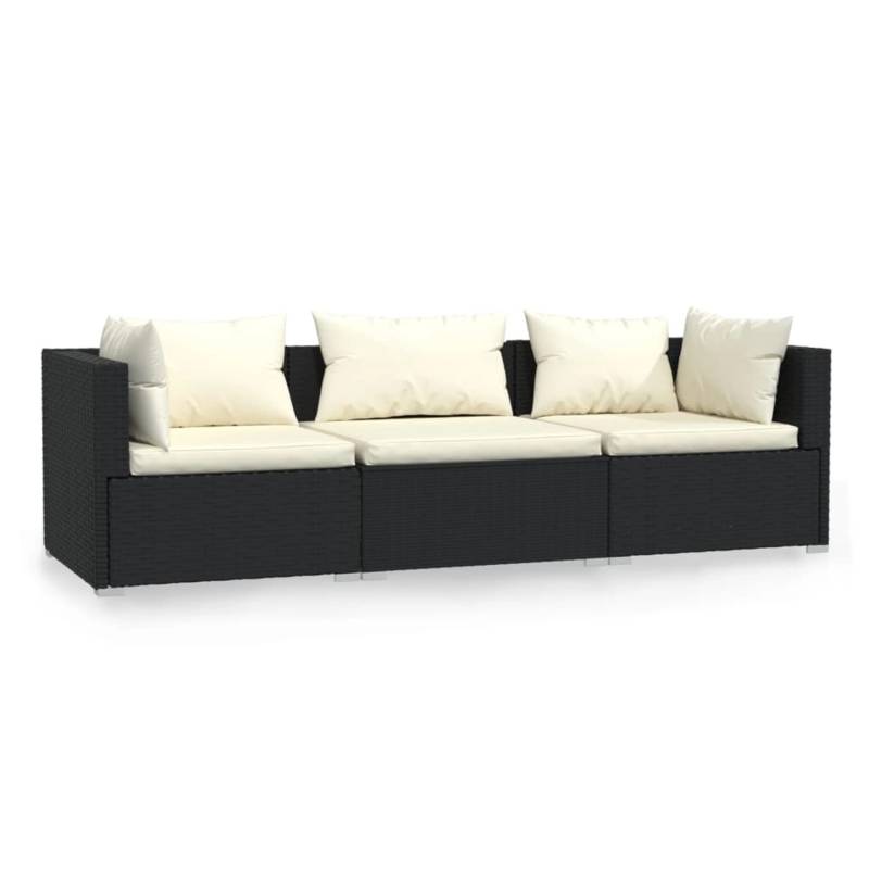 vidaXL 3-Sitzer-Sofa mit Kissen Schwarz Poly Rattan Modell 1 von VIDAXL