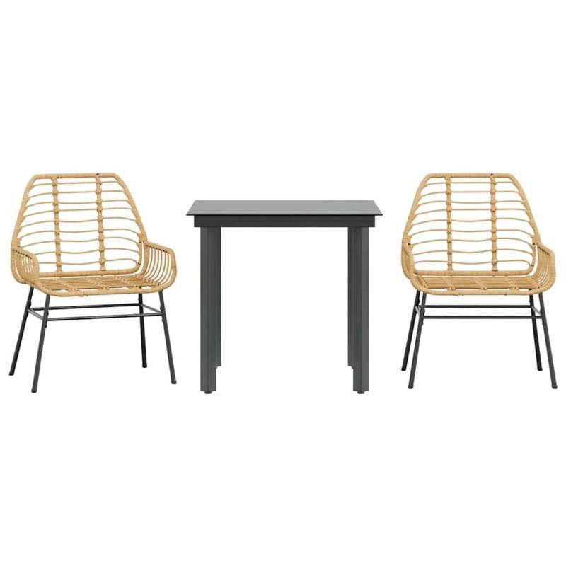 vidaXL 3-Teiliges Garten-Esszimmer-Set Braun Poly Rattan Glas 3334541 von VIDAXL