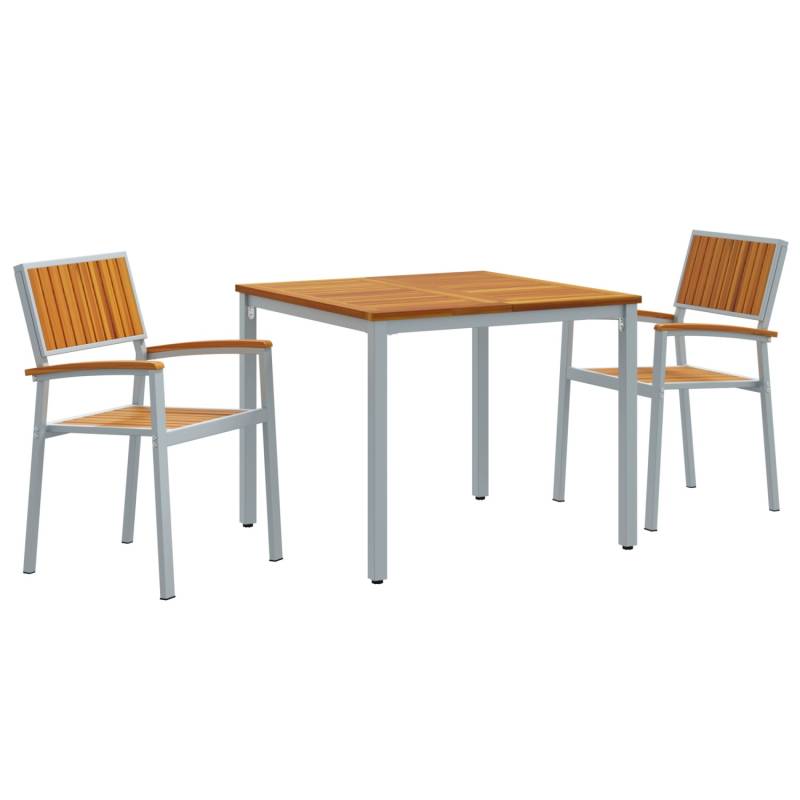 vidaXL 3-Teiliges Garten-Esszimmer-Set aus Massivem Akazienholz und Metall 3284421 von VIDAXL