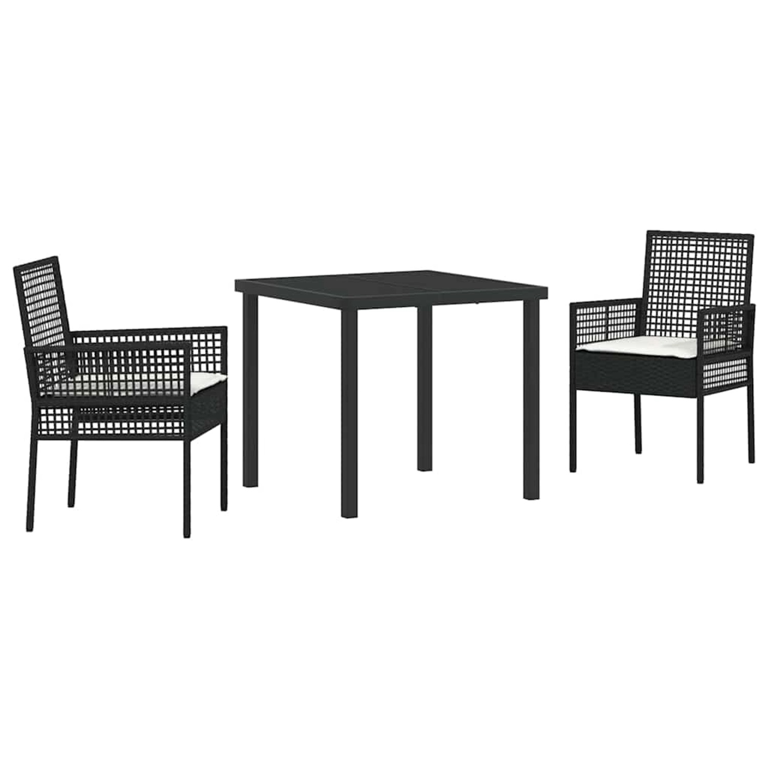 vidaXL 3-Teiliges Garten Esszimmer Set mit Kissen in Schwarz Poly Rattan 3379863 vidaXL 3-Teiliges Garten Esszimmer Set mit Kissen in Schwarz Poly Rattan 3379863 von VIDAXL