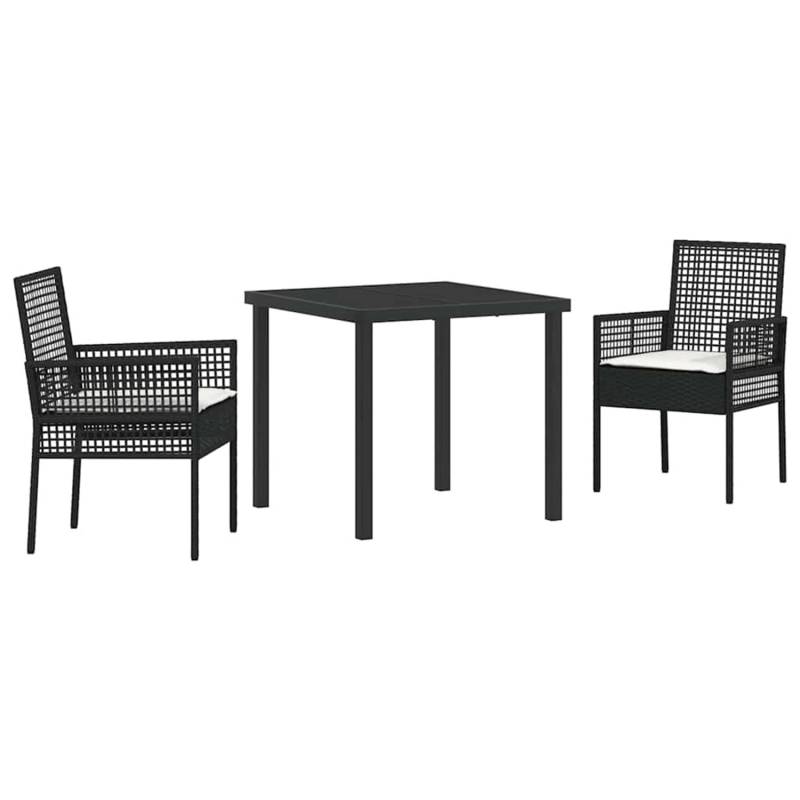 vidaXL 3-Teiliges Garten Esszimmer Set mit Kissen in Schwarz Poly Rattan 3379863 von VIDAXL