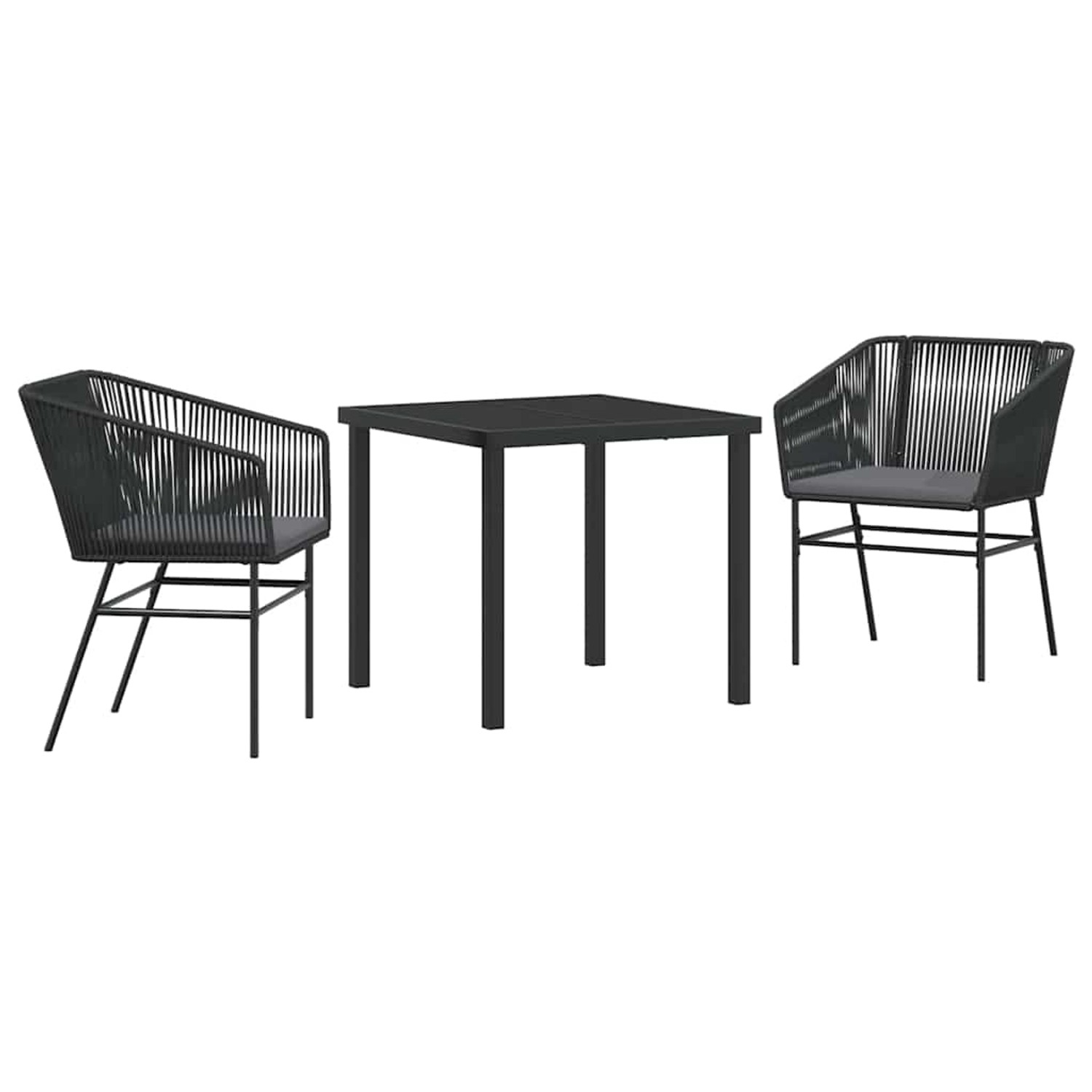 vidaXL 3-Teiliges Garten-Esszimmer Set mit Kissen in Schwarz aus Poly Rattan 3380918 vidaXL 3-Teiliges Garten-Esszimmer Set mit Kissen in Schwarz aus Poly Rattan 3380918 von VIDAXL