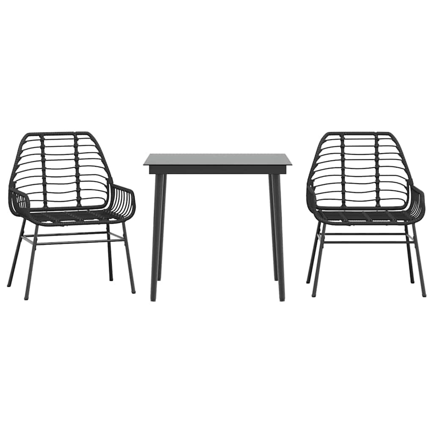 vidaXL 3-Teiliges Garten-Esszimmerset Schwarz Poly Rattan Glas 3334436 von VIDAXL