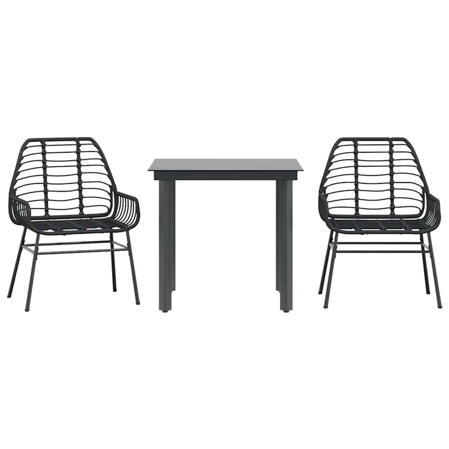 vidaXL 3-Teiliges Garten-Esszimmerset Schwarz Poly Rattan Glas 3334534 von VIDAXL