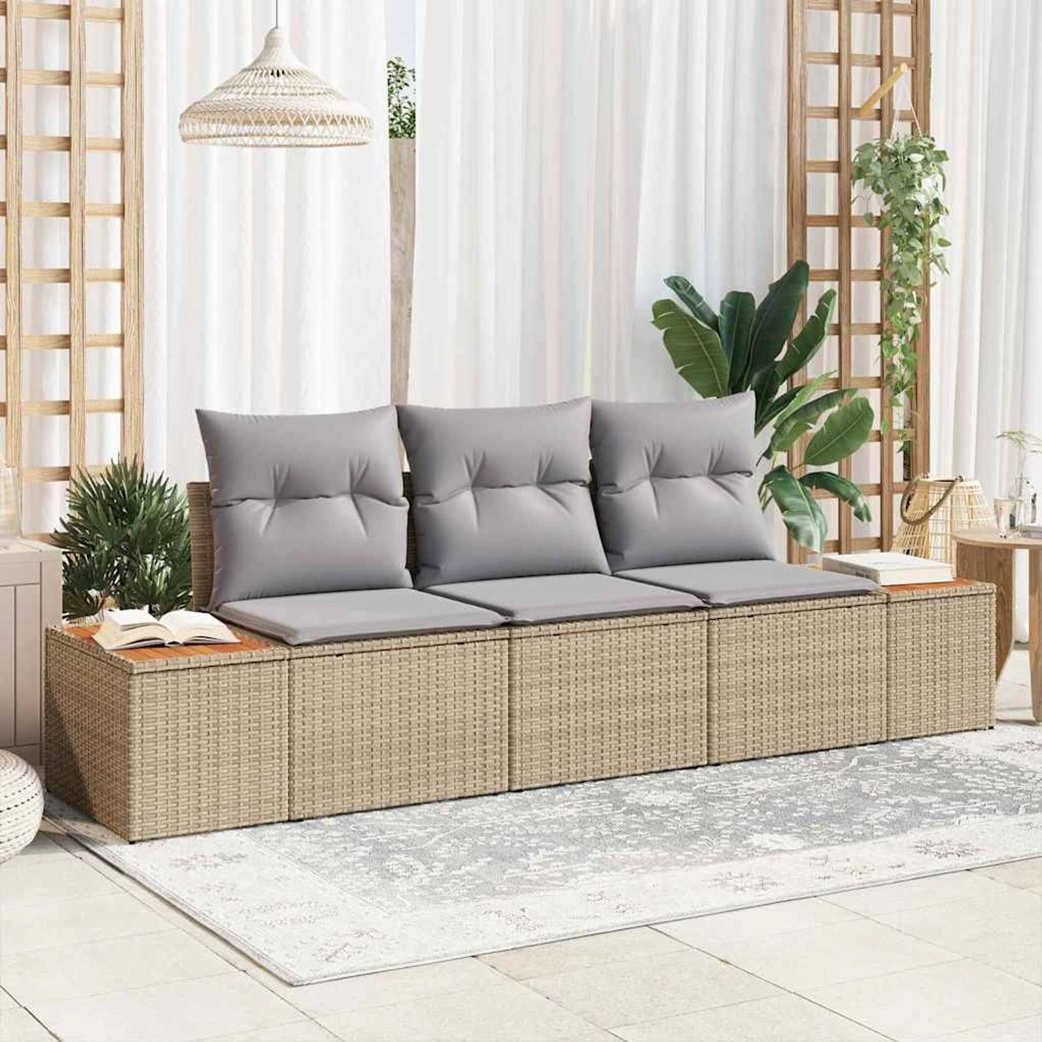 vidaXL 3-Teiliges Garten-Sofa-Set mit Kissen Beige Poly Rattan Akazie 3348016 von VIDAXL