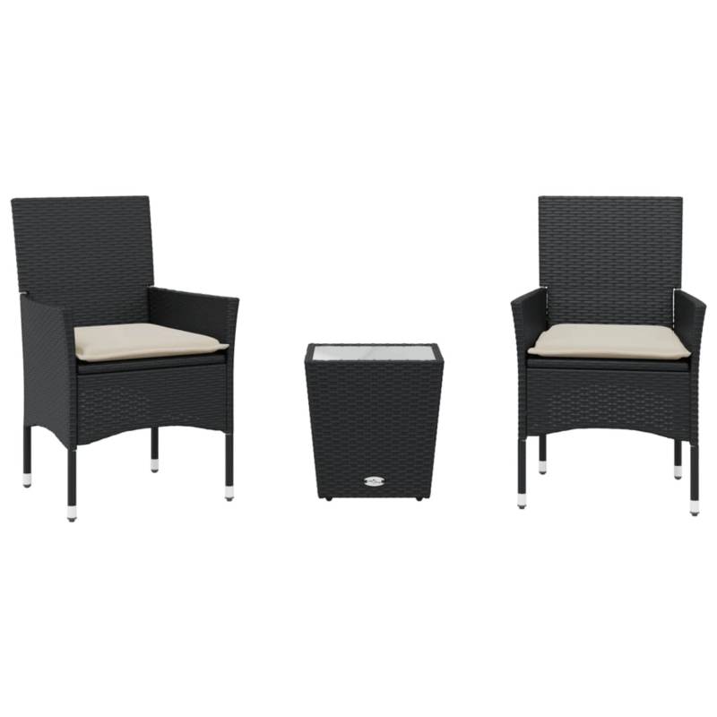 vidaXL 3-Tlg Bistro-Set mit Kissen Schwarz Poly Rattan und Glas 3278739 vidaXL 3-Tlg Bistro-Set mit Kissen Schwarz Poly Rattan und Glas 3278739 von VIDAXL