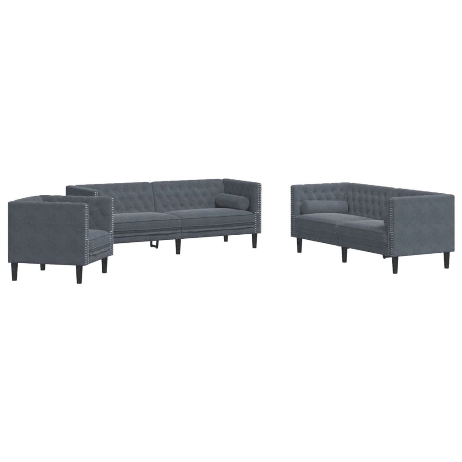 vidaXL 3-Tlg Chesterfield-Sofa-Set mit Nackenrollen Dunkelgrau Samt 2144870 vidaXL 3-Tlg Chesterfield-Sofa-Set mit Nackenrollen Dunkelgrau Samt 2144870 von VIDAXL