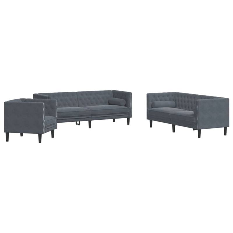vidaXL 3-Tlg Chesterfield-Sofa-Set mit Nackenrollen Dunkelgrau Samt 2144870 von VIDAXL
