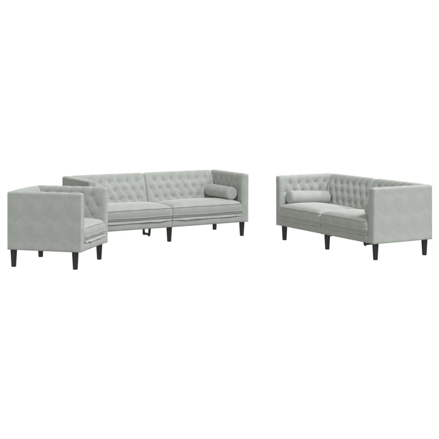 vidaXL 3-Tlg Chesterfield-Sofa-Set mit Nackenrollen Hellgrau Samt 2162763 vidaXL 3-Tlg Chesterfield-Sofa-Set mit Nackenrollen Hellgrau Samt 2162763 von VIDAXL
