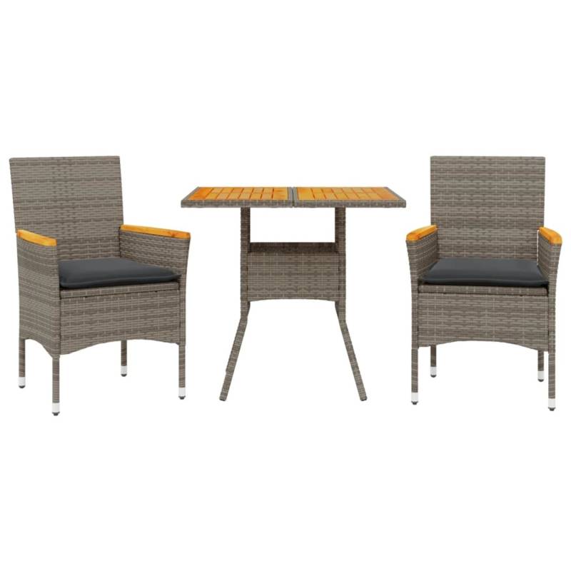 vidaXL 3-Tlg Garten-Essgruppe mit Kissen Grau Poly Rattan Akazie 3278699 von VIDAXL