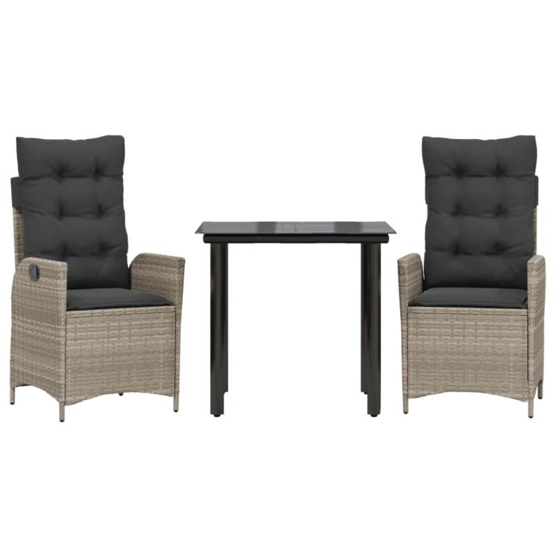 vidaXL 3-Tlg Garten-Essgruppe mit Kissen Hellgrau Poly Rattan 3213284 von VIDAXL