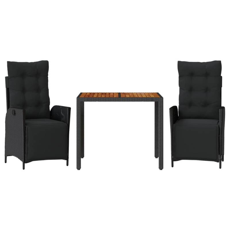 vidaXL 3-Tlg Garten-Essgruppe mit Kissen Schwarz Poly Rattan 3213338 von VIDAXL