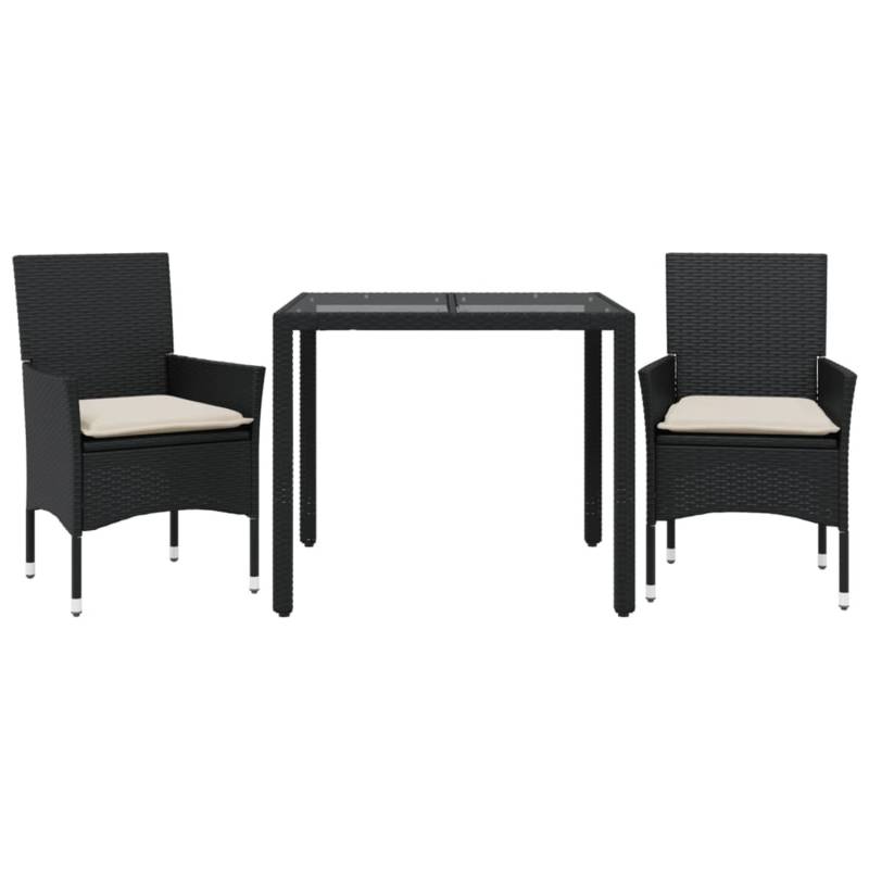 vidaXL 3-Tlg Garten-Essgruppe mit Kissen Schwarz Poly Rattan Glas 3278537 von VIDAXL