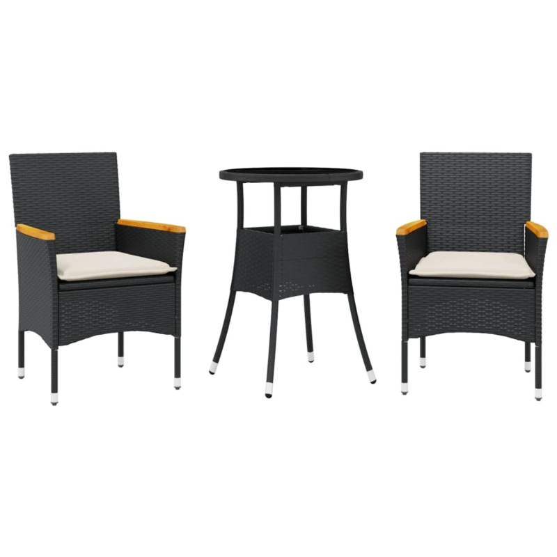 vidaXL 3-Tlg Garten-Essgruppe mit Kissen Schwarz Poly Rattan Glas 3278721 von VIDAXL