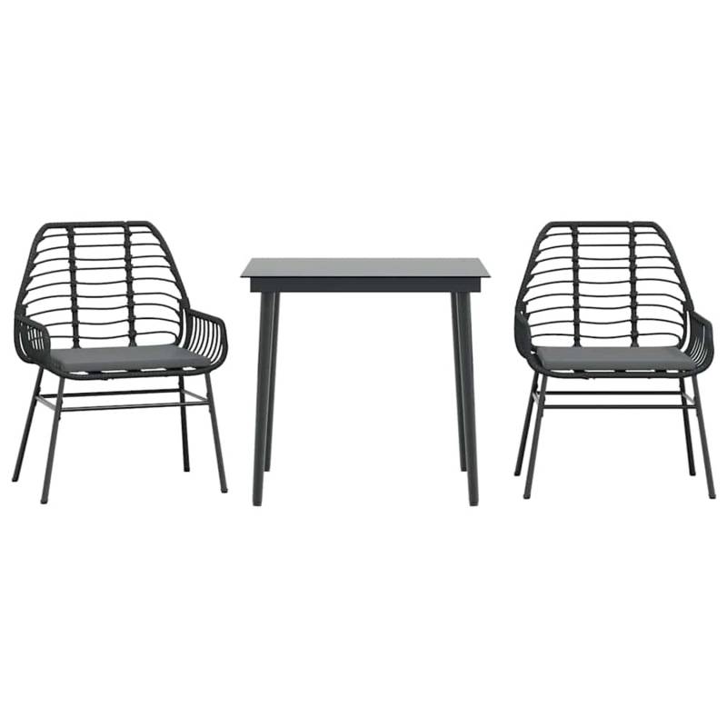 vidaXL 3-Tlg Garten-Essgruppe mit Kissen Schwarz Poly Rattan Glas 3334450 von VIDAXL