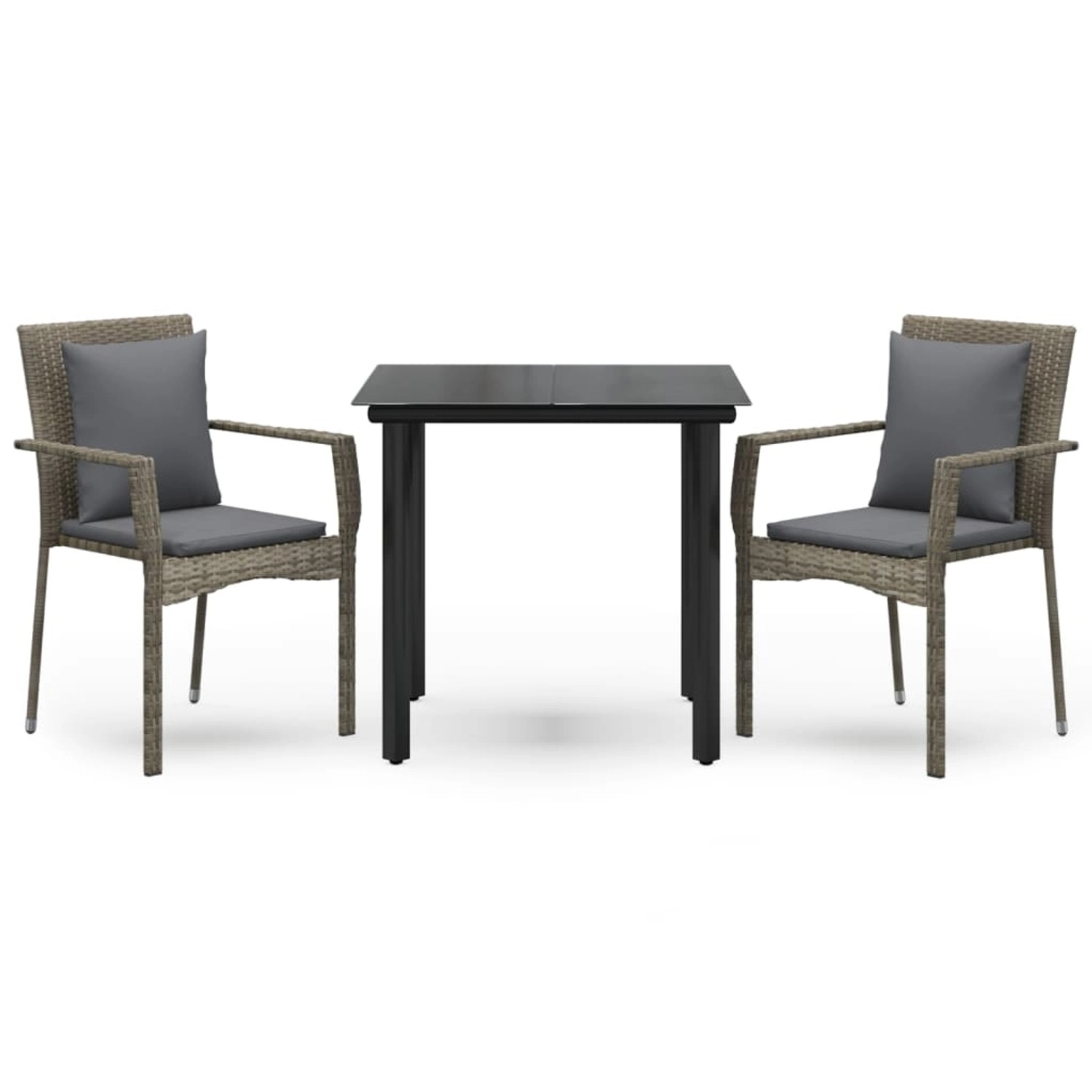 vidaXL 3-Tlg Garten-Essgruppe mit Kissen Schwarz und Grau Poly Rattan 3185113 vidaXL 3-Tlg Garten-Essgruppe mit Kissen Schwarz und Grau Poly Rattan 3185113 von VIDAXL